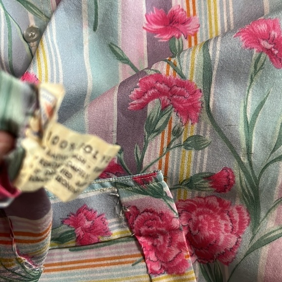 Vintage Neiman Marcus pastel stripe floral bouquet button-down cotton shirt - Picture 5 of 6